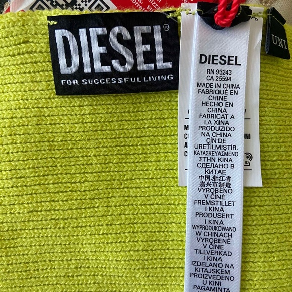 NWT DIESEL K-CODER LIME GREEN COTTON WOOL SCARF EMBROIDERED LOGO - Picture 5 of 8